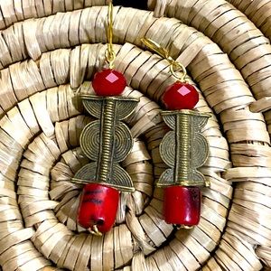 Afro vibe red Sheild earrings